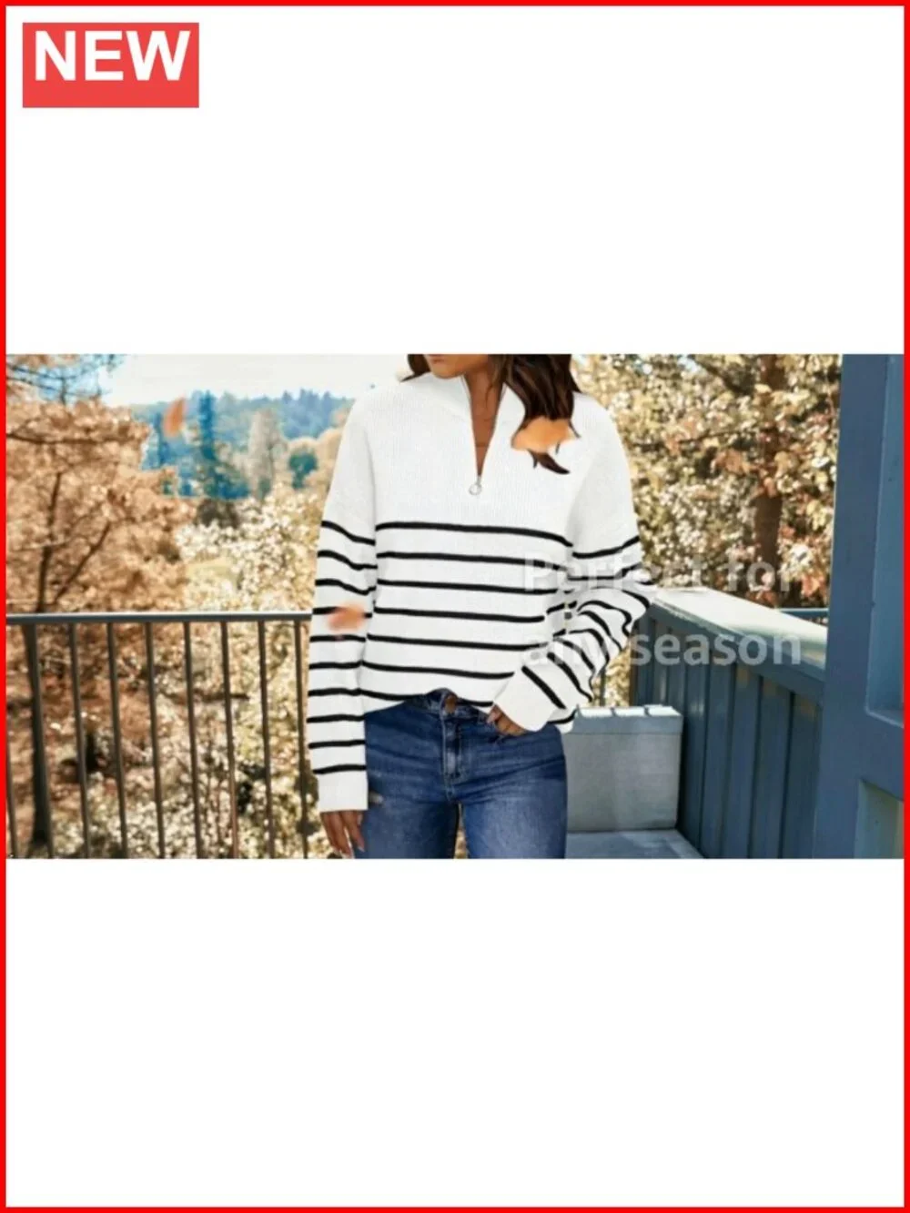 Quarter Zip Striped Oversized Ribbed Knit Pullover Sweater Fall Winter Casual